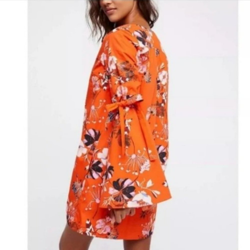 NWOT Free People Lover of Mine Orange Floral Mini Dress Small - Picture 2 of 7